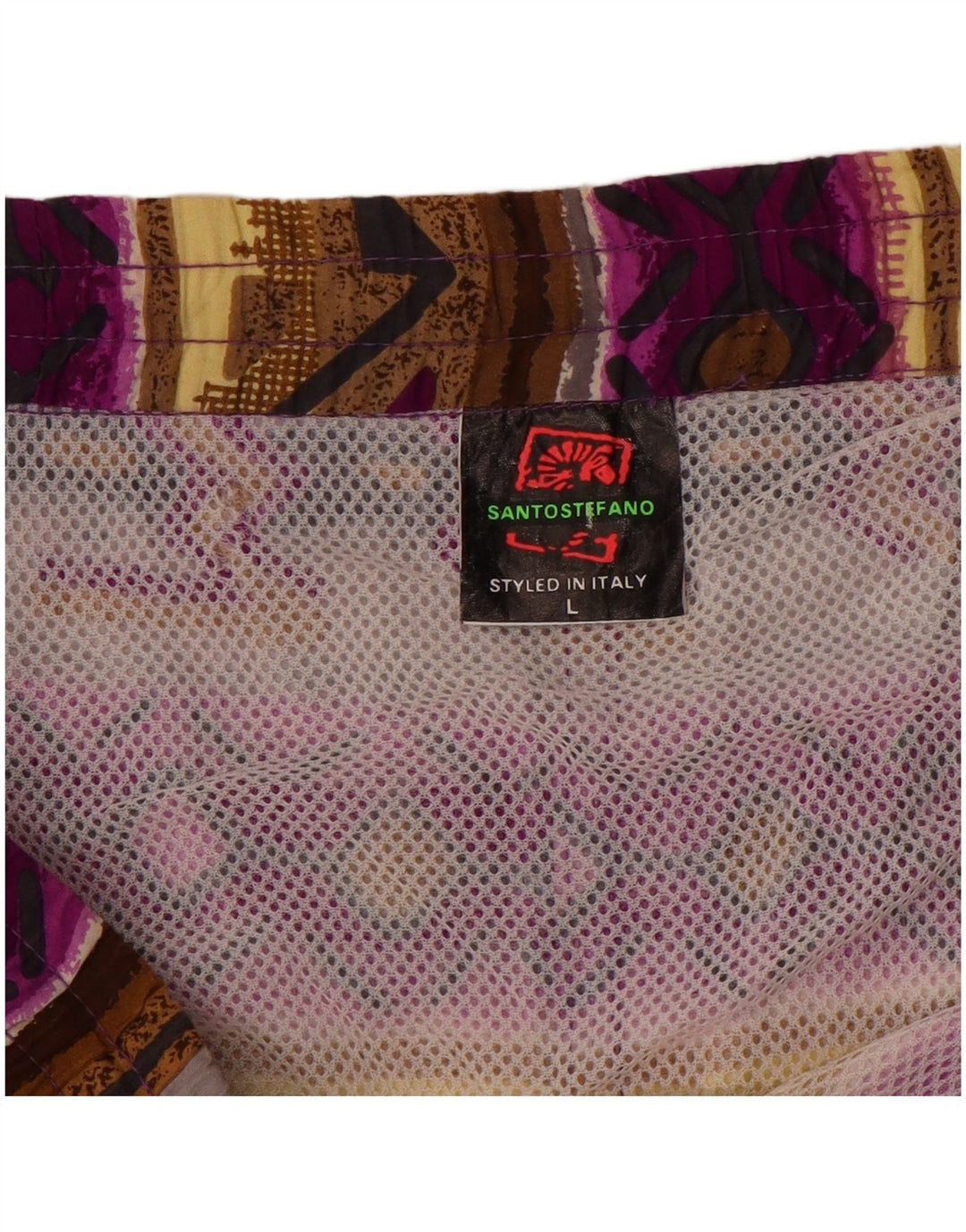 Santostefano Mens Swimming Shorts Large Multicoloured Fair Isle Cotton