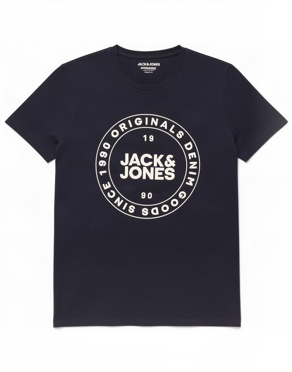 Jack & Jones Mens Regular Fit Graphic T-Shirt Top Large Navy Blue Cotton