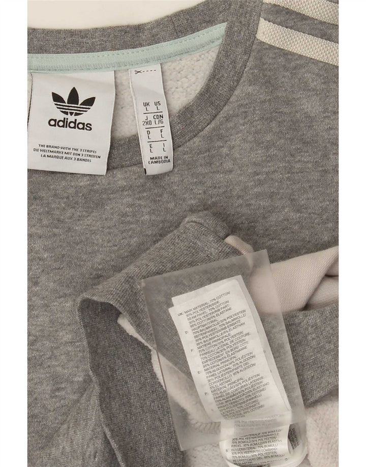Adidas Mens Sweatshirt Jumper Large Grey Colourblock Cotton