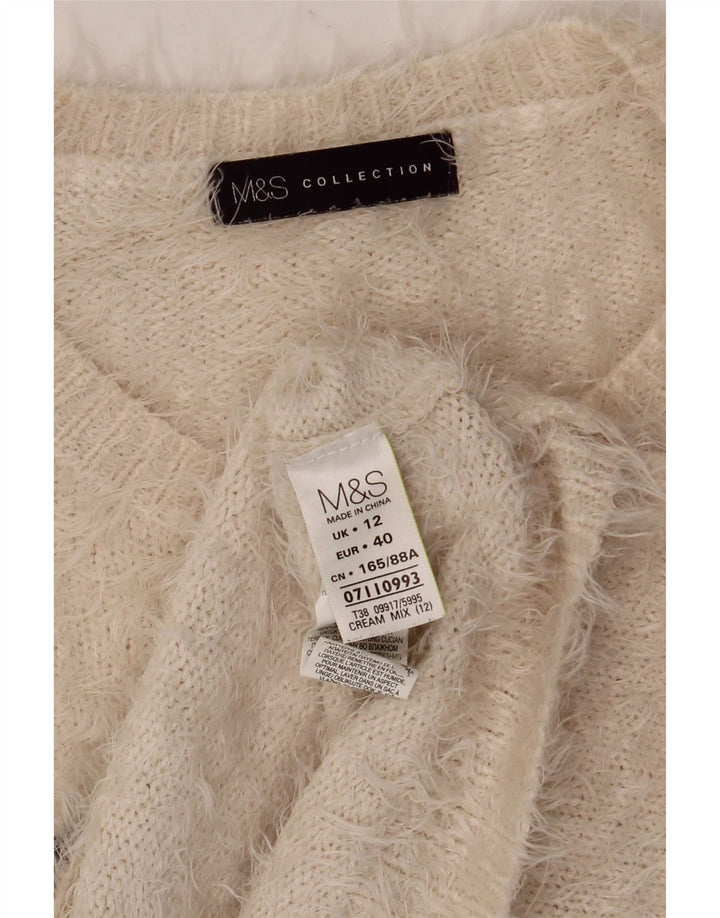Marks & Spencer Womens Crop Boat Neck Jumper Sweater UK 12 Medium Off White