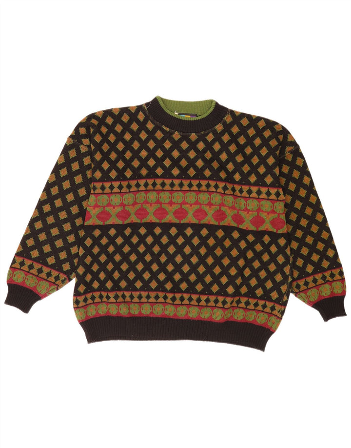 Numero Uno Mens Crew Neck Jumper Sweater XL Multicoloured Geometric Retro