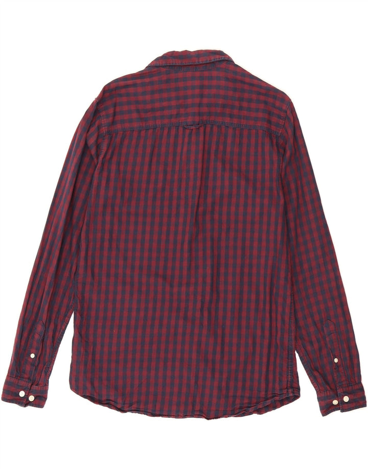 JACK & JONES Mens Flannel Shirt Medium Burgundy Gingham Cotton Vintage Jack & Jones and Second-Hand Jack & Jones from Messina Hembry 