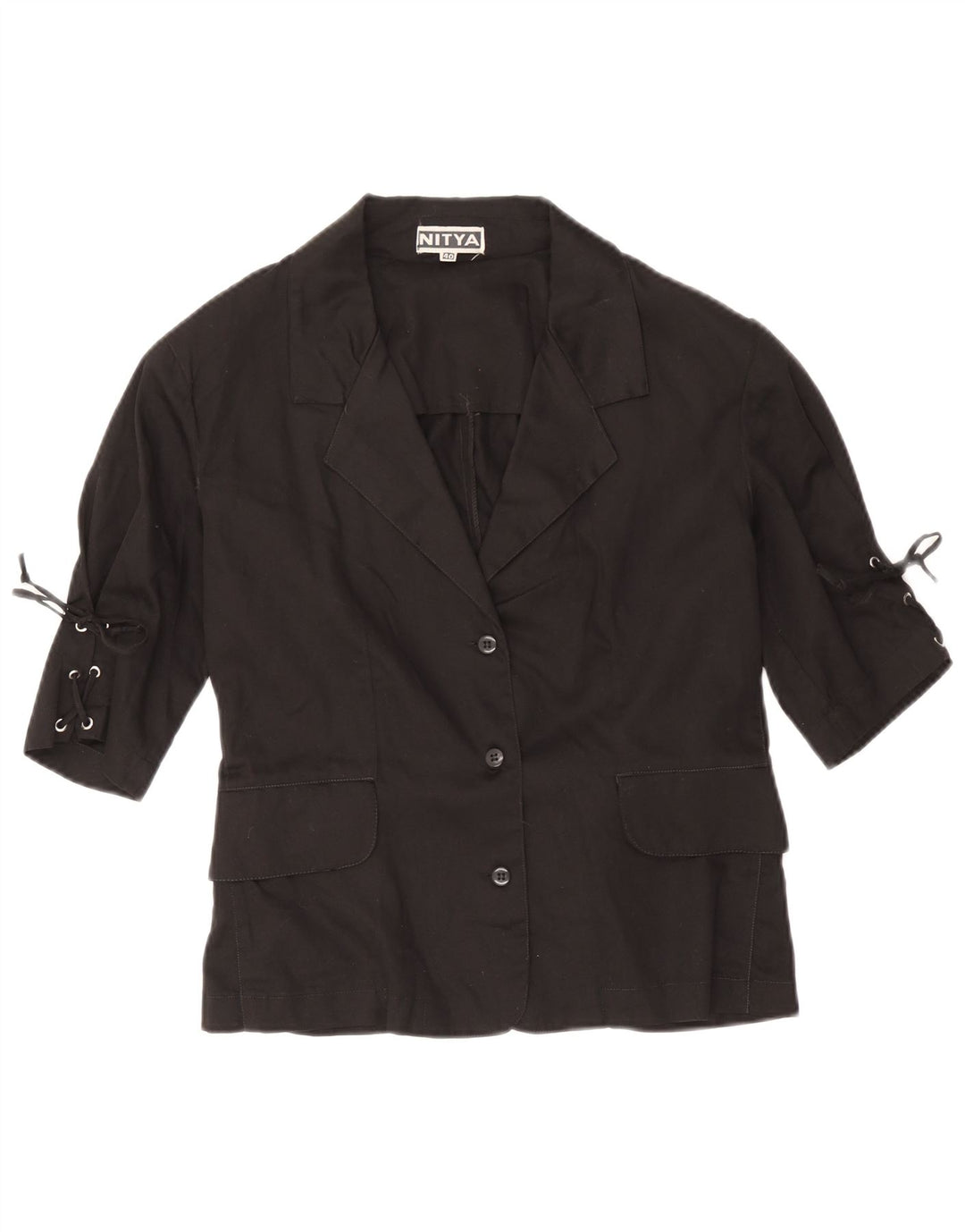 Nitya Chaqueta Blazer de Manga 3/4 con 3 Botones para Mujer IT 40 Small Black Cotton