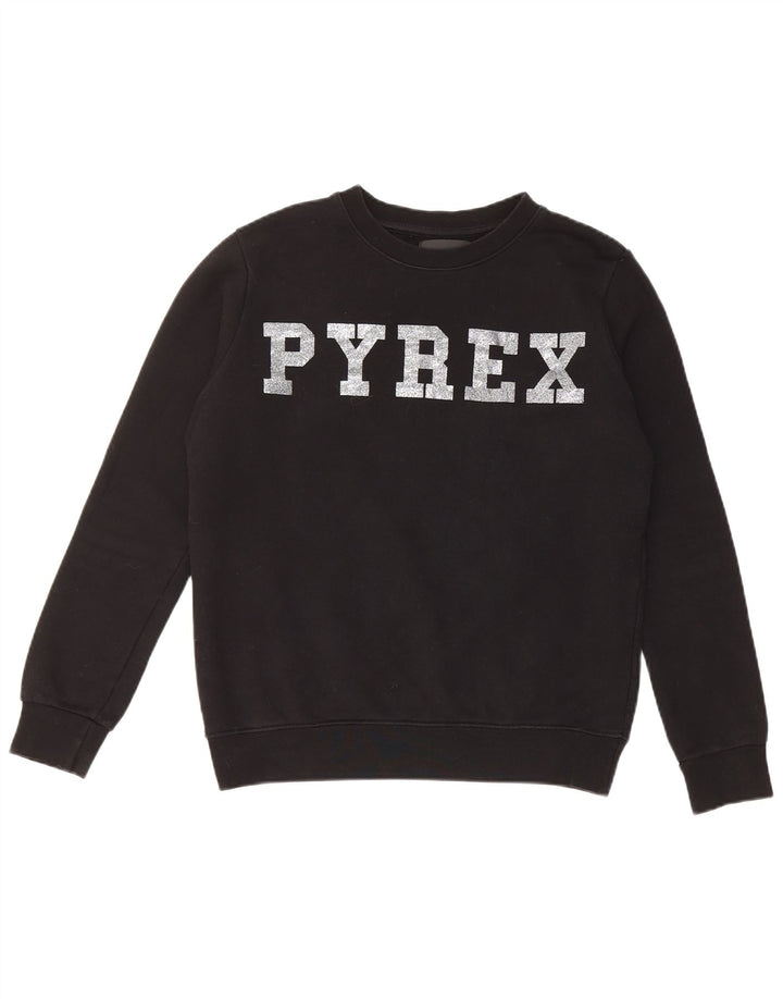 Pyrex Womens Graphic Oversized Sweatshirt Jumper UK 10 Small Black Cotton
