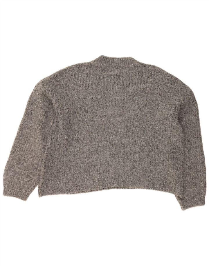 Marks & Spencer Womens Crop Crew Neck Jumper Sweater UK 14 Large Grey