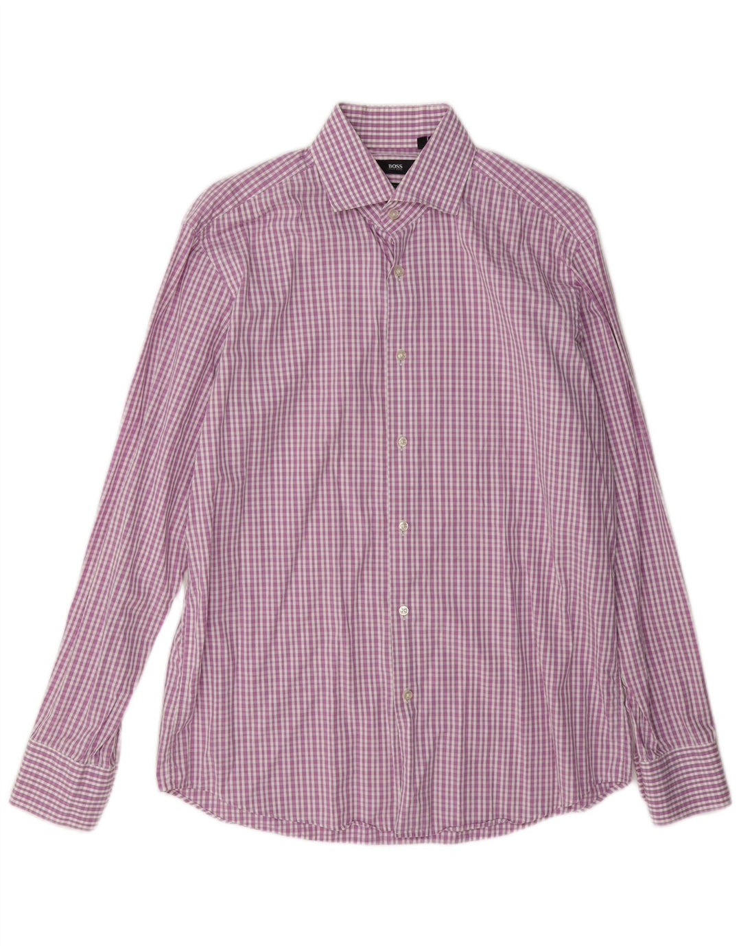 Hugo Boss Mens Regular Fit Shirt Size 41 16 Large Pink Check Cotton