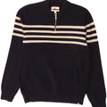 Marks & Spencer Mens Zip Neck Jumper Sweater Large Navy Blue Striped