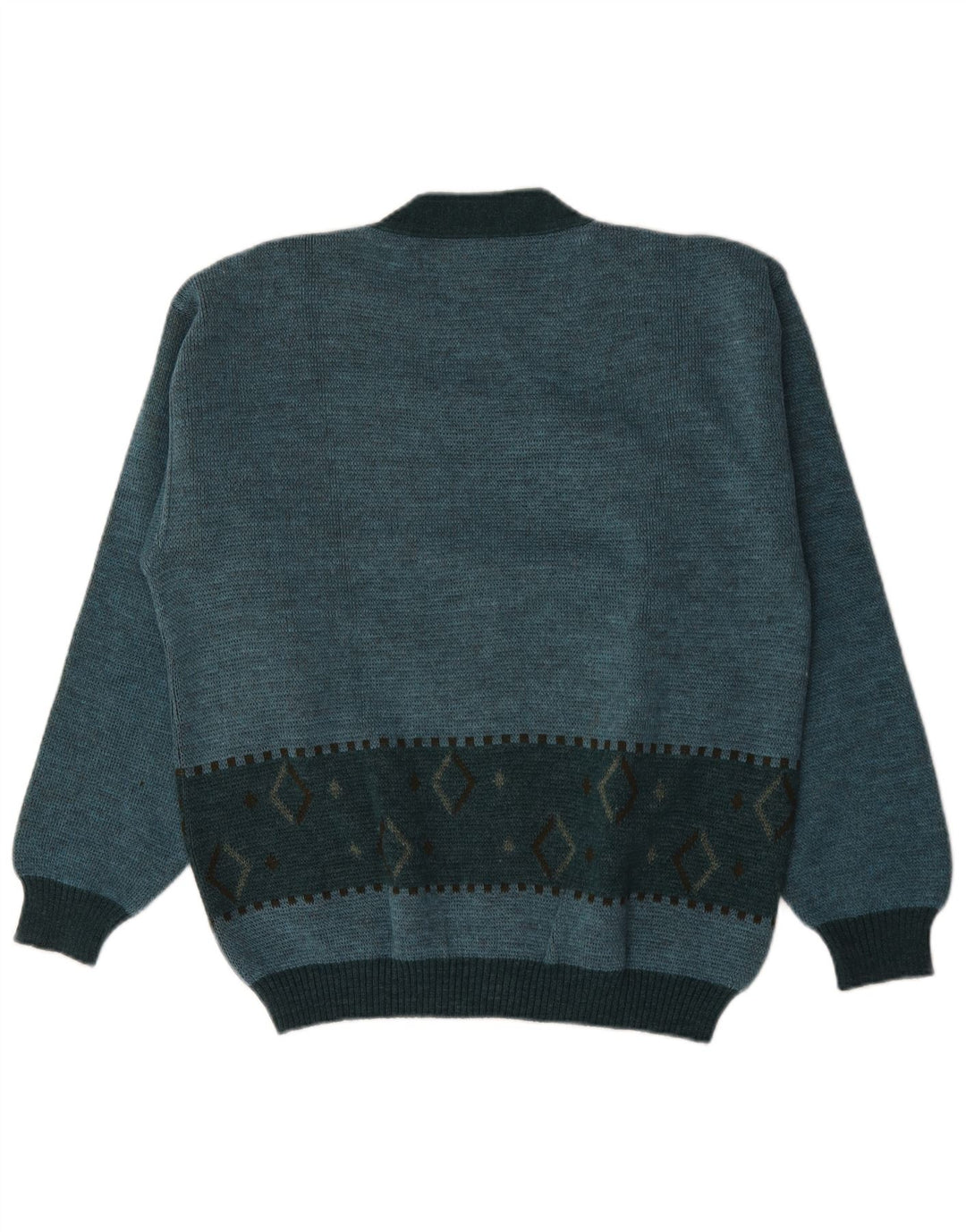 Vintage Mens Cardigan Sweater Medium Turquoise Argyle/Diamond Wool