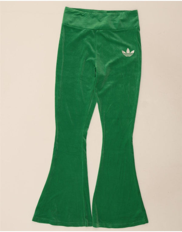 Adidas Womens Flare Velour Tracksuit Trousers UK 12 Medium Green Polyester