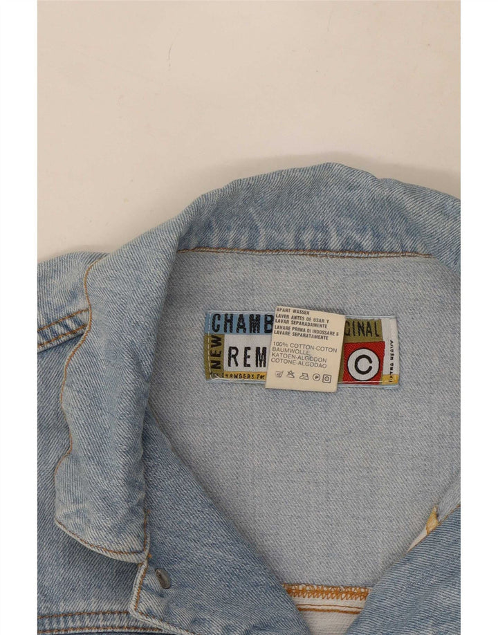 Chambers Womens Graphic Denim Jacket UK 12 Medium Blue Cotton