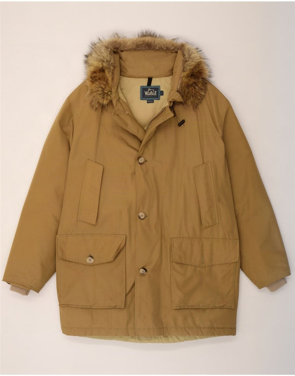 Woolrich Mens Hooded Padded Jacket UK 40 Large Beige Cotton