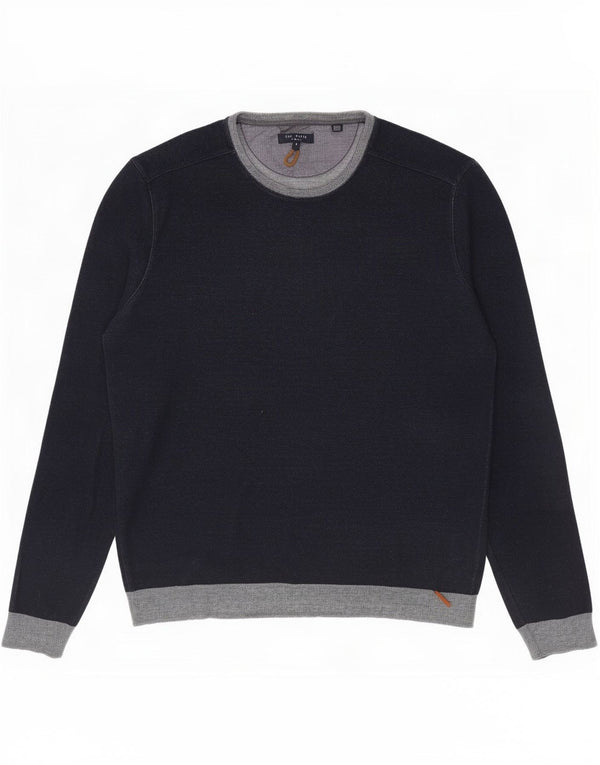 Ted Baker Mens Crew Neck Jumper Sweater Size 5 XL Navy Blue Colourblock