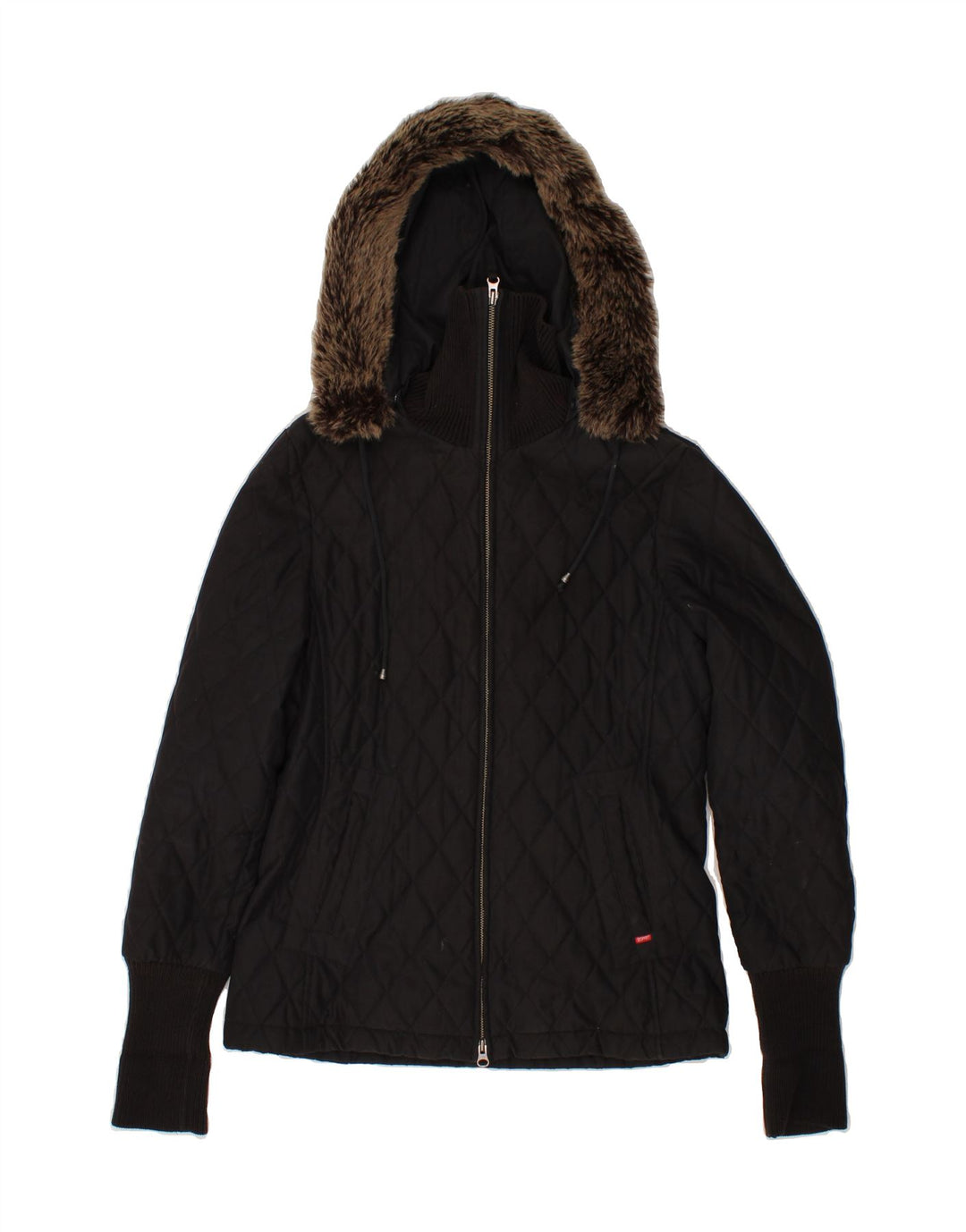 ESPRIT Womens Hooded Quilted Jacket UK 14 Medium Black Polyester Vintage Esprit and Second-Hand Esprit from Messina Hembry 