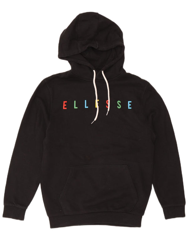 Ellesse Pull à capuche surdimensionné graphique pour femme UK 10 Petit coton noir