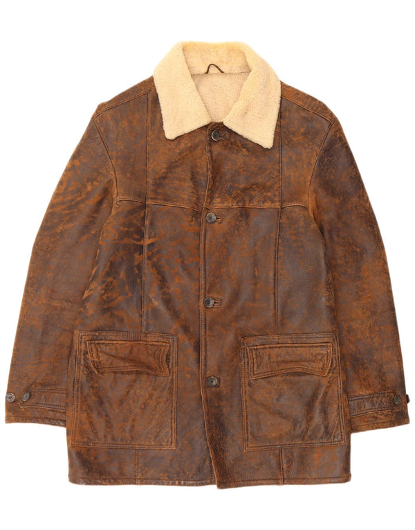 Giacca in shearling da uomo Marlboro Classics UK 42 XL Pelle di pecora marrone