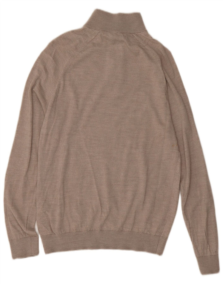 REISS Mens Zip Neck Jumper Sweater Large Grey Wool
