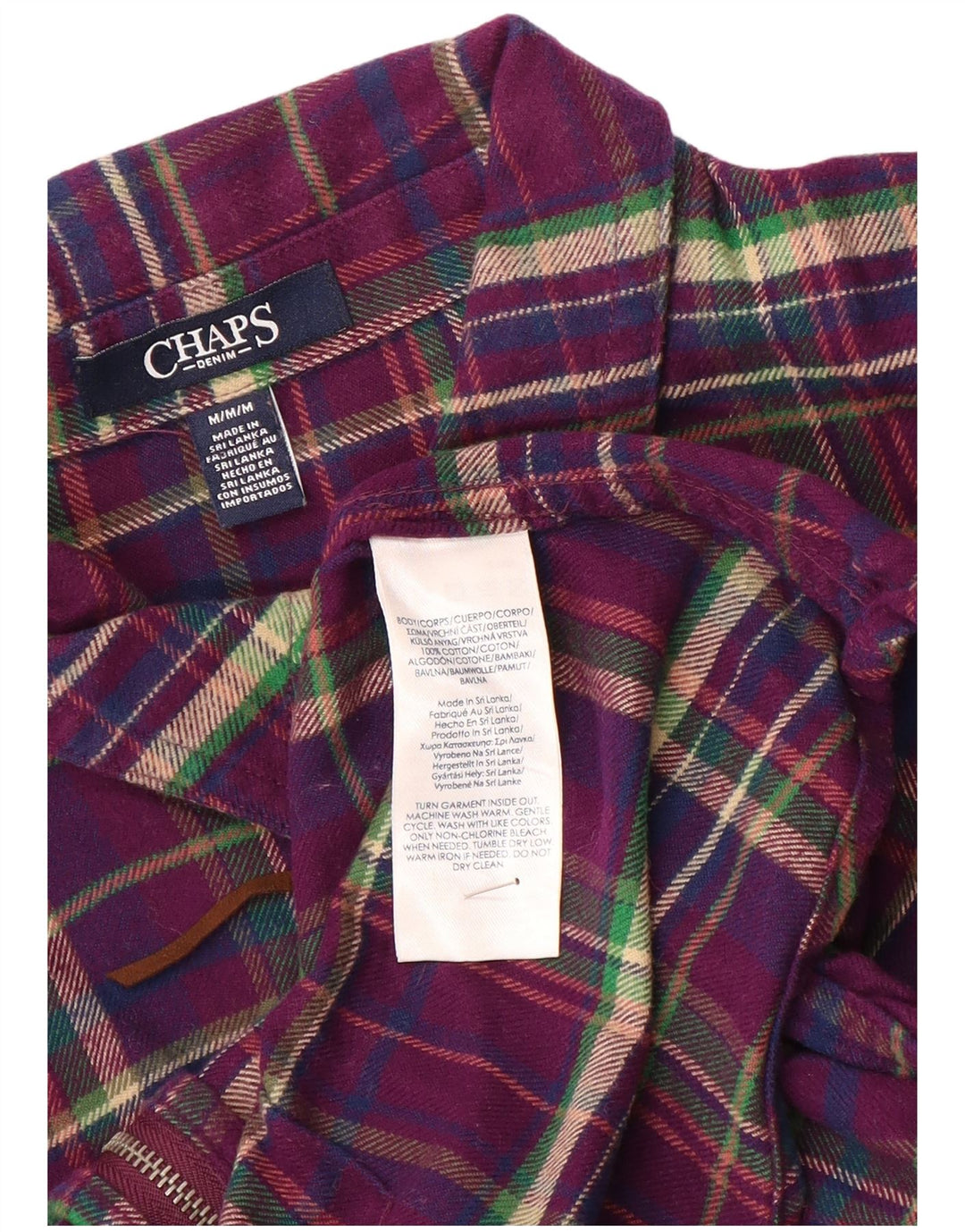 Chaps Womens Flannel Shirt UK 14 Medium Purple Plaid Cotton