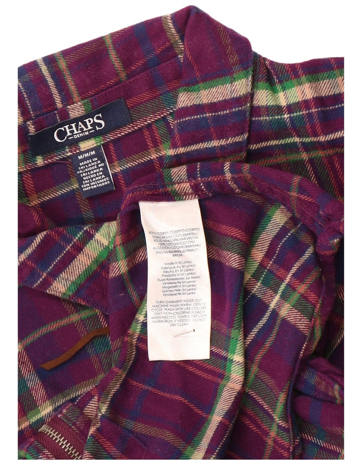 Chaps Womens Flannel Shirt UK 14 Medium Purple Plaid Cotton