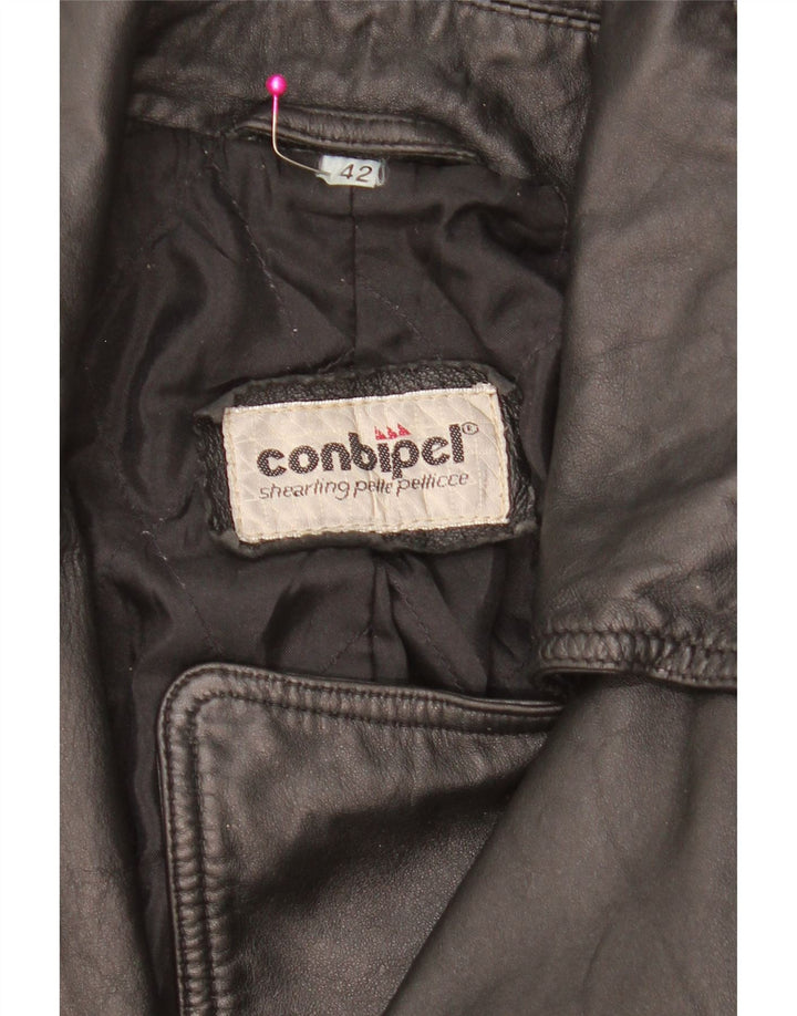 Conbipel Womens Oversized Leather Coat IT 42 Medium Black Leather