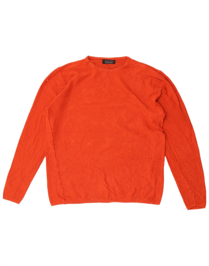 Zara Mens Crew Neck Jumper Sweater Small Orange Viscose