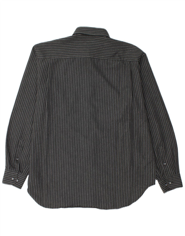 Trussardi Mens Shirt Size 40 Medium Black Pinstripe Polyester