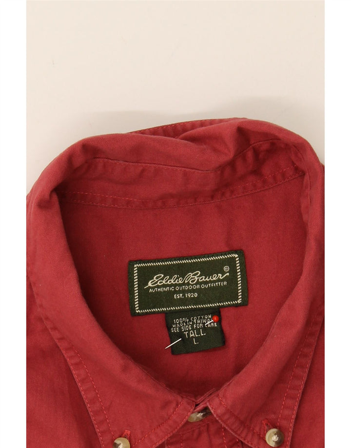 EDDIE BAUER Mens Tall Short Sleeve Shirt Large Maroon Cotton Vintage Eddie Bauer and Second-Hand Eddie Bauer from Messina Hembry 