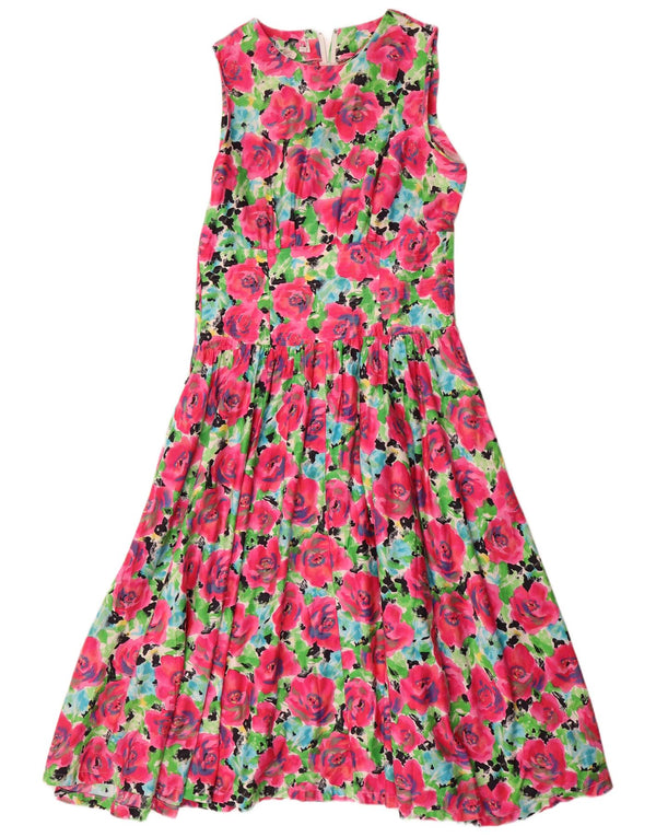 Rochie maxi fără mâneci vintage pentru femei UK 14 Medium Pink Floral Bumbac