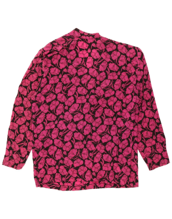 Blusa feminina de manga comprida ELENA MIRO UK 18 XL rosa acetato floral