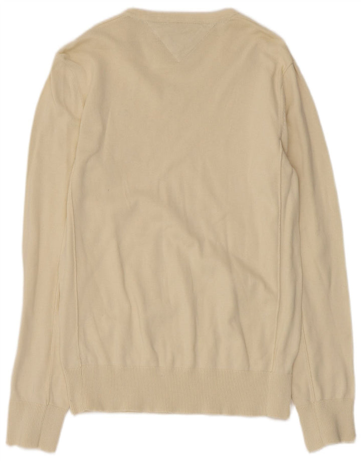 Maglione da uomo con scollo a V Tommy Hilfiger in cotone beige medio