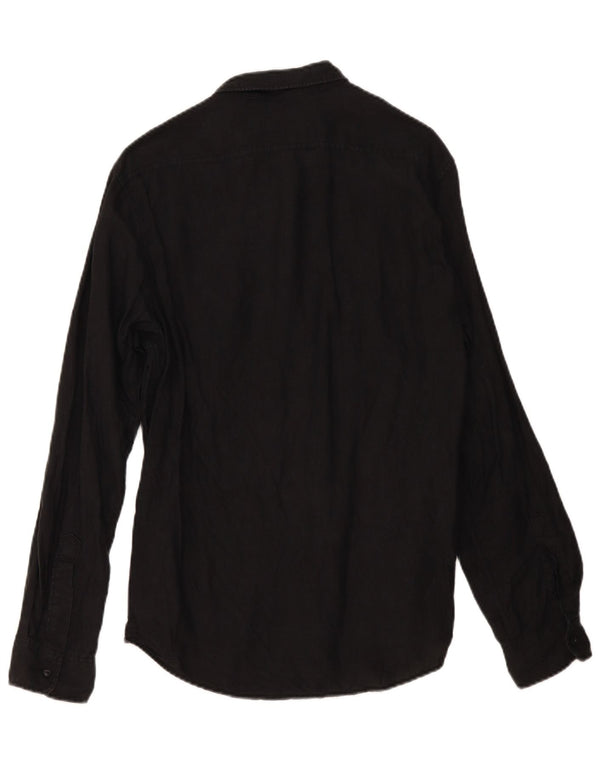Ralph Lauren Camisa militar para hombre de lino negro mediano