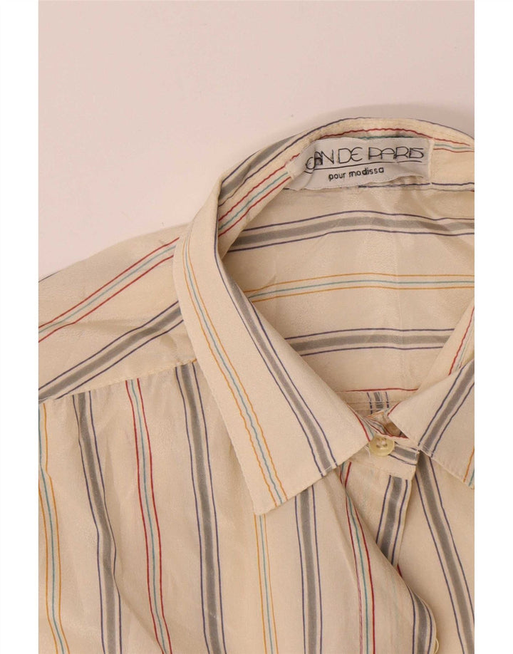 Vintage Womens Oversized Shirt Blouse EU 40 Medium Beige Striped Polyester