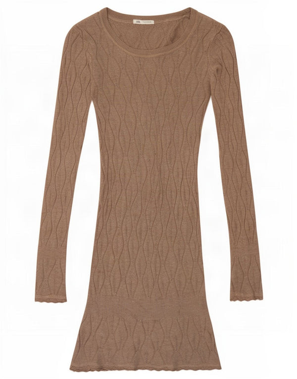 Zara Womens Long Sleeve Jumper Dress UK 12 Medium Beige