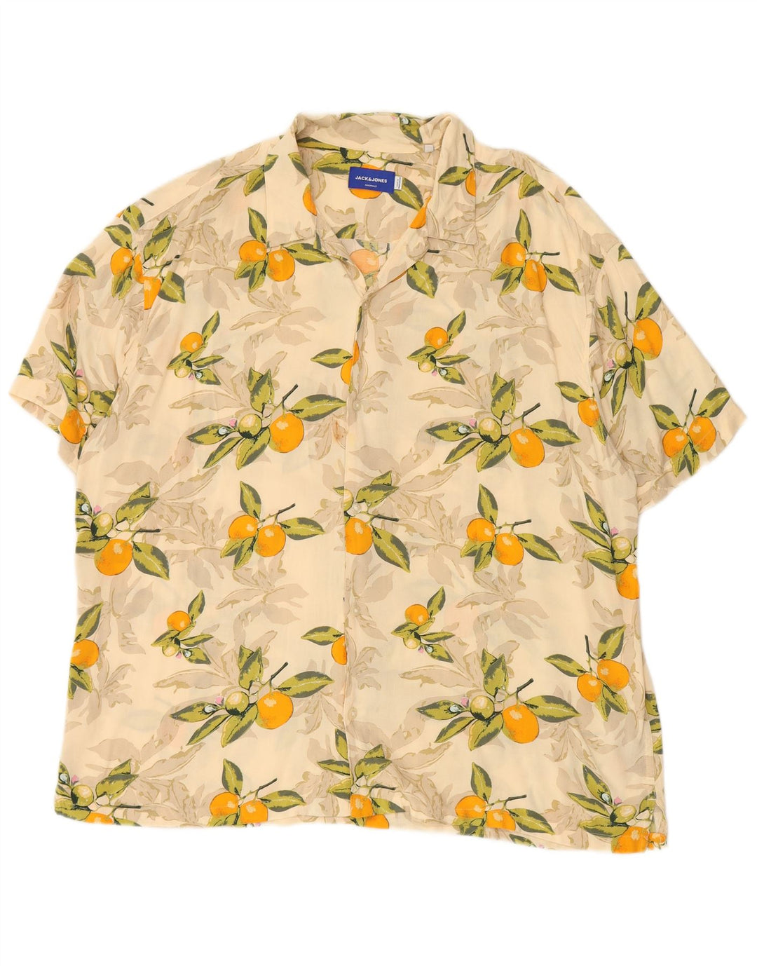JACK & JONES Mens Abstract Pattern Short Sleeve Shirt XL Beige Viscose