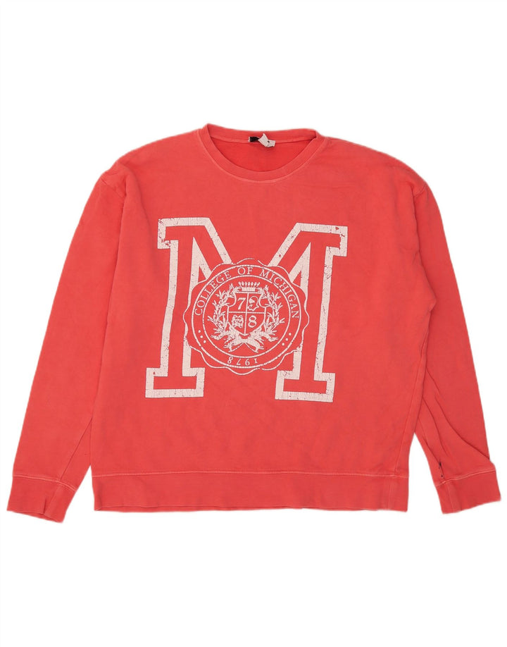 Topshop Womens Graphic Oversized Sweatshirt Jumper UK 14 Medium Pink Cotton