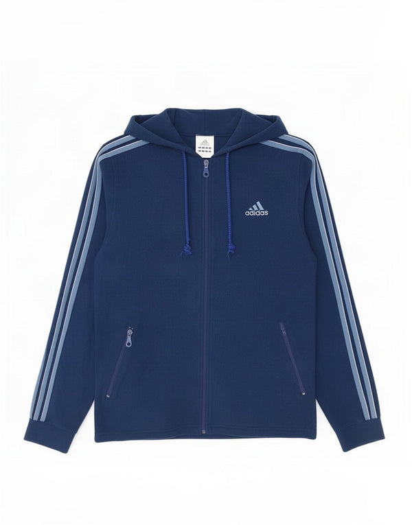 Adidas Mens Hooded Fleece Jacket UK 34/36 Small Navy Blue Polyester