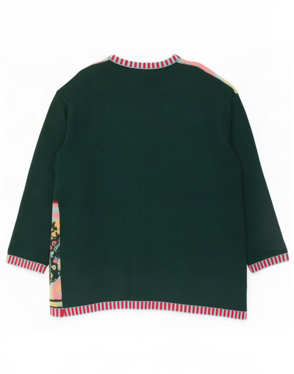 Benetton Womens Cardigan Sweater UK 16 Large Green Geometric Wool