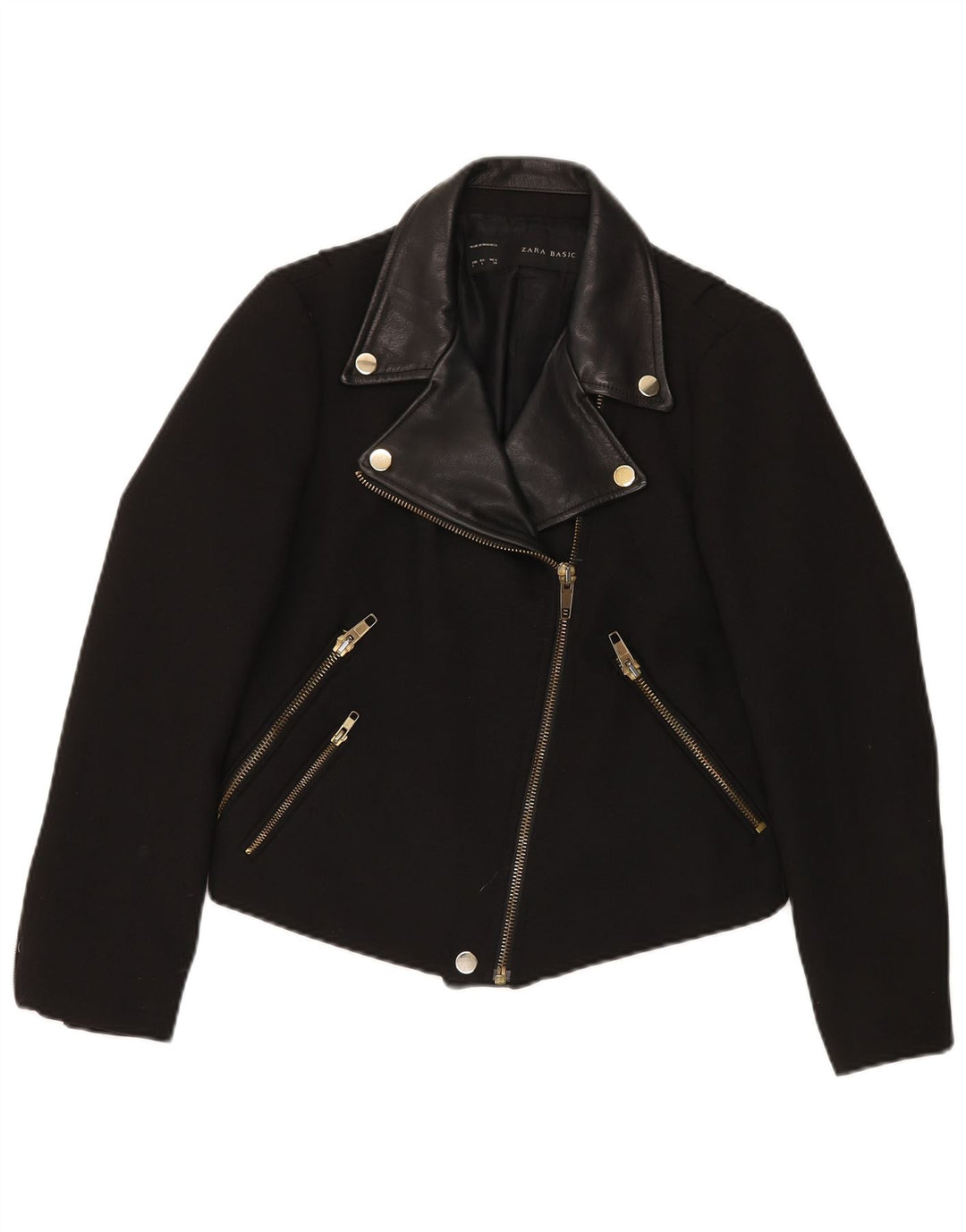 ZARA Womens Crop Biker Jacket UK 14 Large Black
