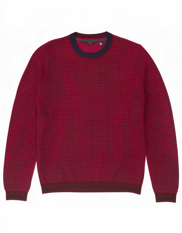 Suéter masculino Ted Baker com gola redonda tamanho 4 grande lã manchada cor de vinho