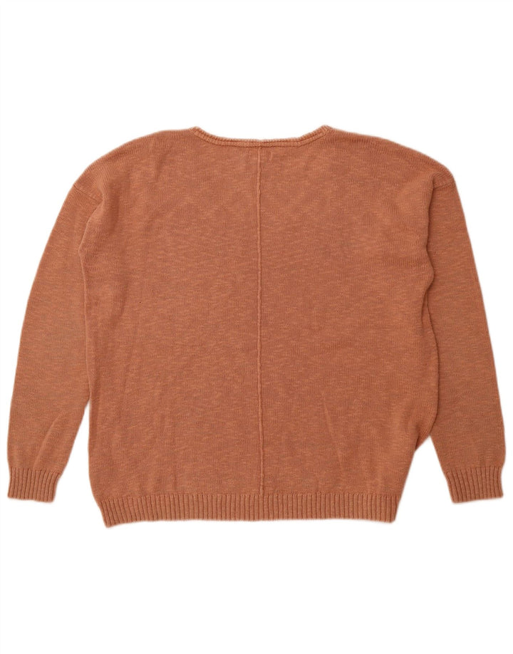 FAT FACE Womens V-Neck Jumper Sweater UK 12 Medium  Brown Flecked