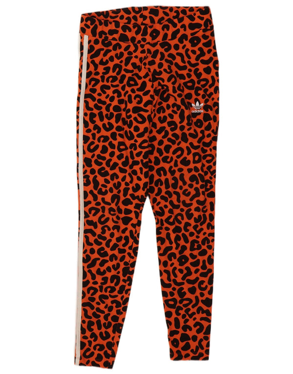 Adidas Womens Leggings UK 14 Medium Orange Animal Print Cotton