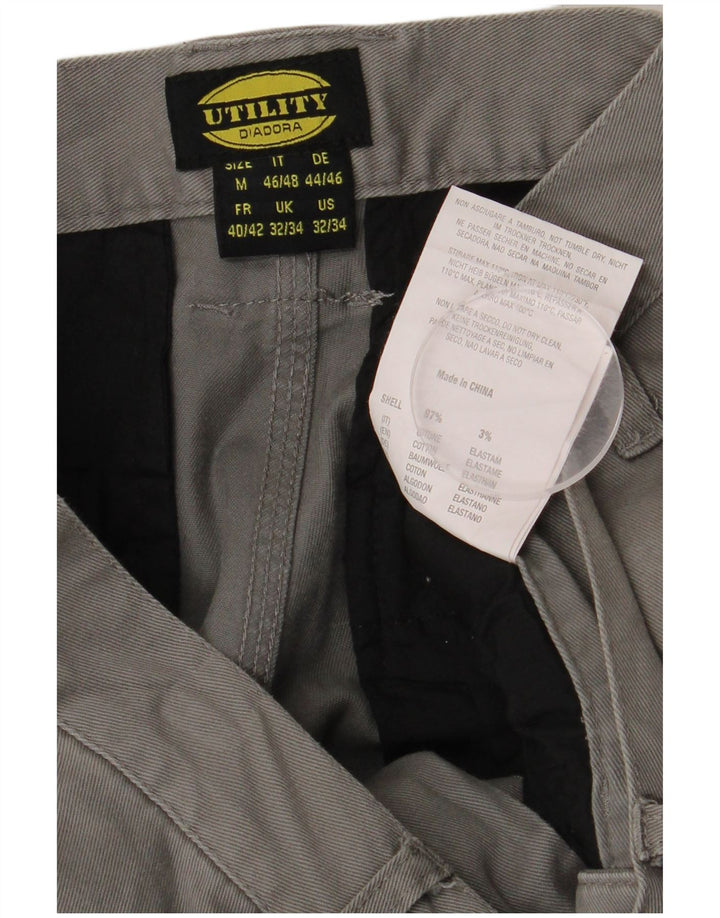 DIADORA Mens Slim Cargo Trousers W32 L34 Grey Cotton