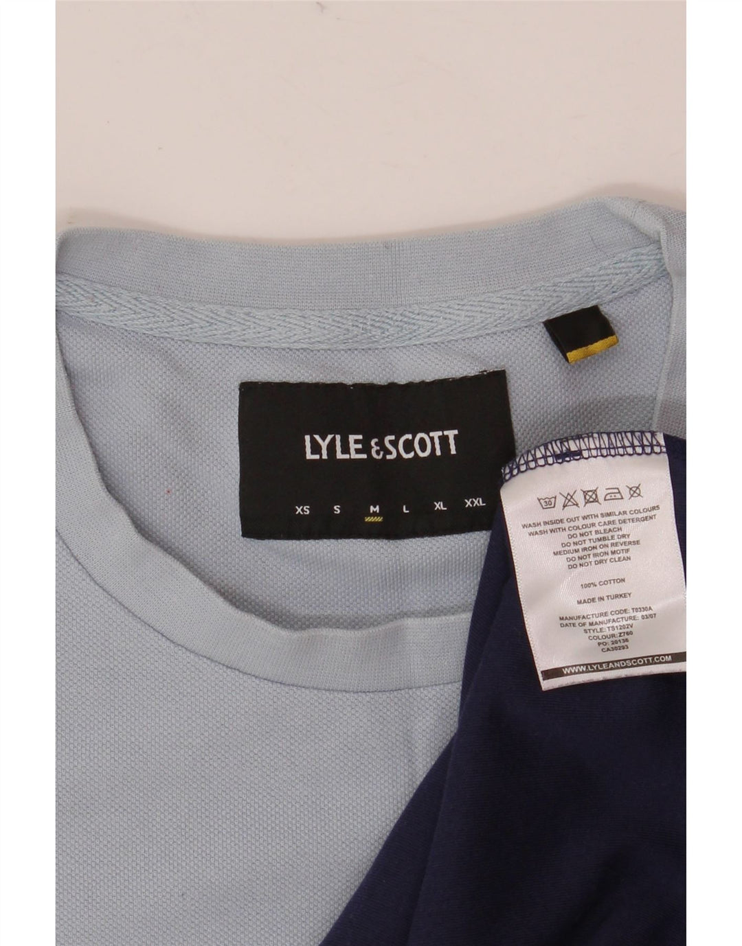 Lyle & Scott Mens T-Shirt Top Medium Navy Blue Colourblock Cotton