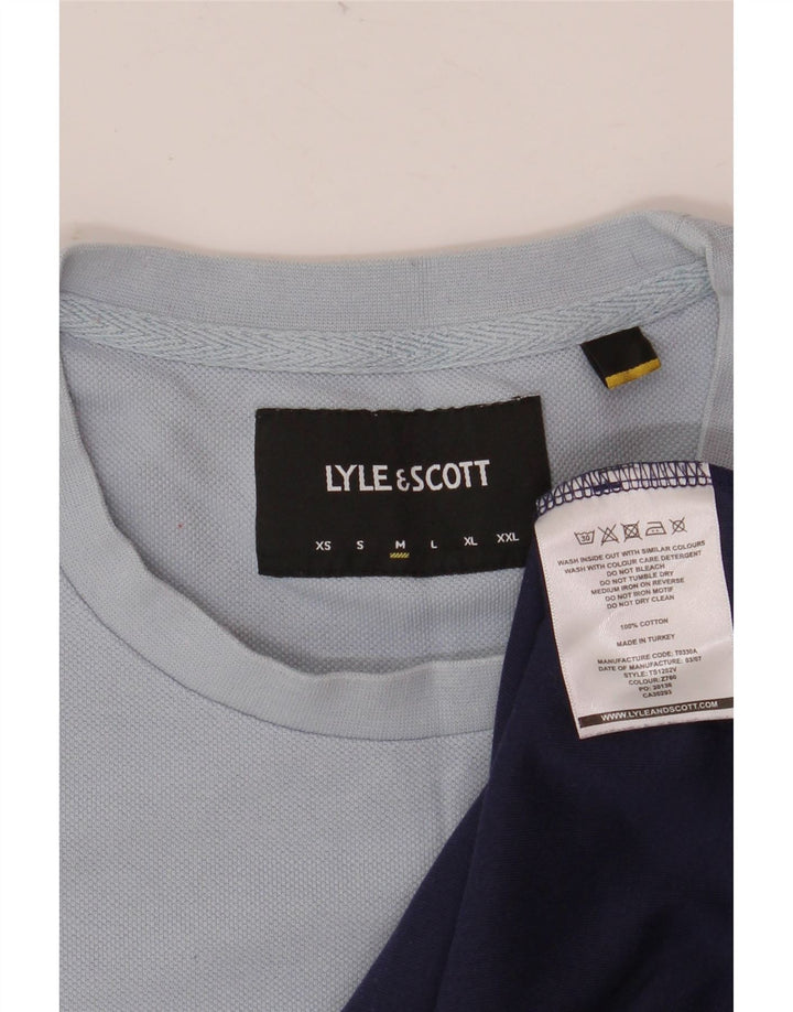 Lyle & Scott Mens T-Shirt Top Medium Navy Blue Colourblock Cotton