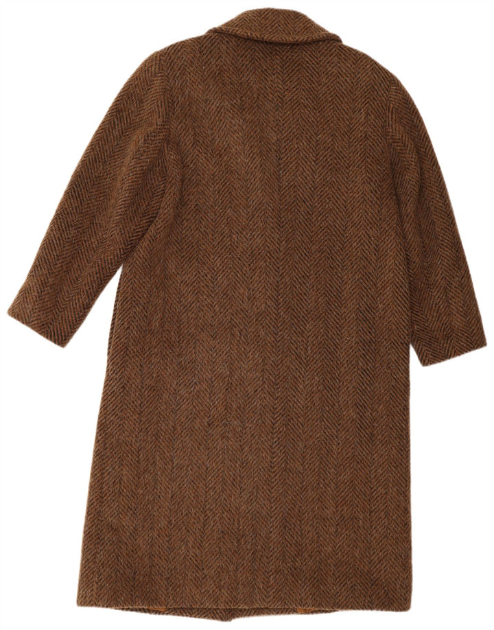 Vintage Womens Double Breasted Coat UK 14 Large Brown Herringbone Wool