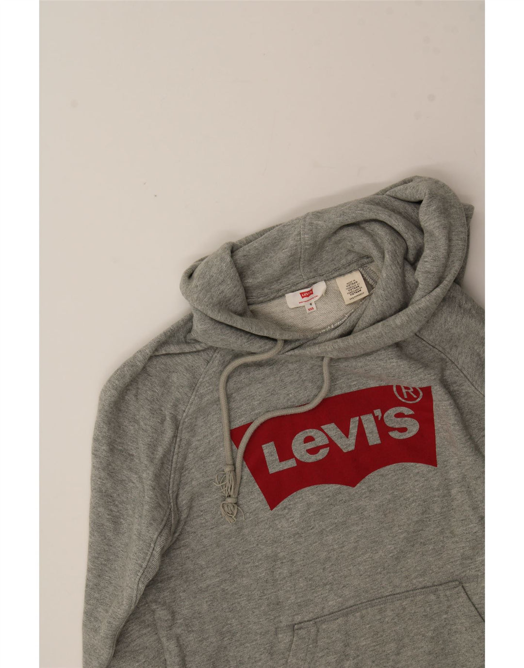 LEVI'S Womens Oversized Graphic Hoodie Jumper UK 2 2XS Grey Cotton Vintage Levi's and Second-Hand Levi's from Messina Hembry 