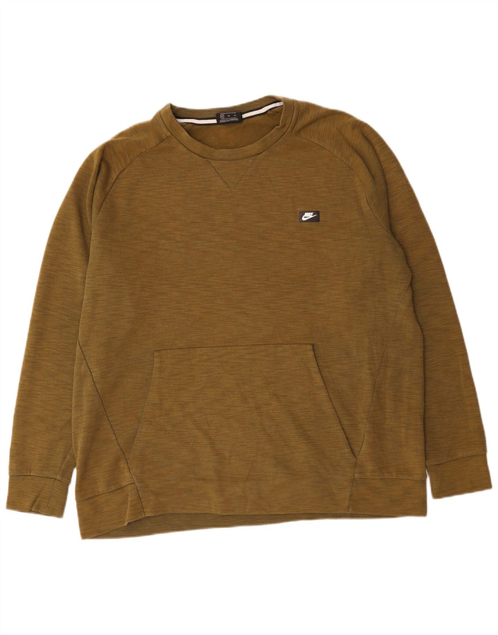 NIKE Mens Sweatshirt Jumper XL Khaki Flecked Cotton