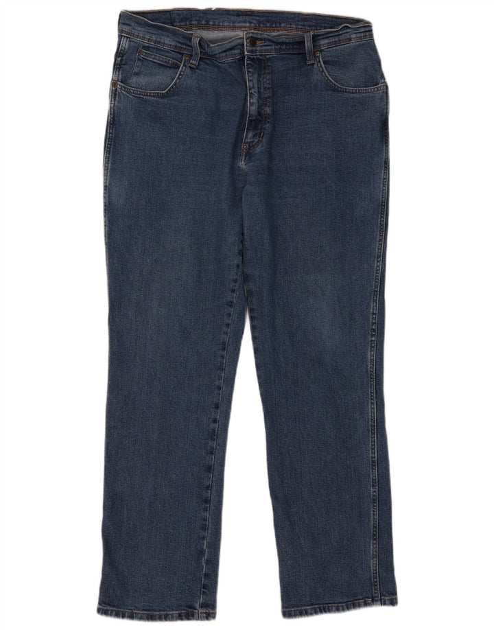 Wrangler Mens Regular Fit Straight Jeans W38 L32 Blue Cotton