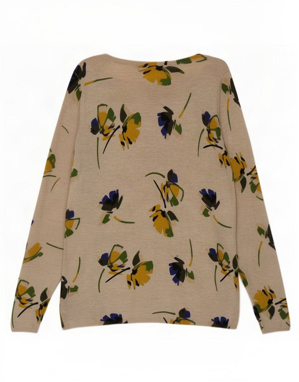 Marks & Spencer Womens Boat Neck Jumper Sweater UK 12 Medium Beige Floral