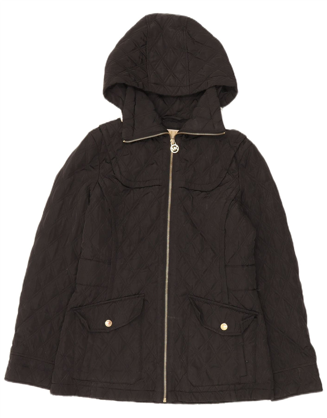 Michael Kors Dame Hætte Oversized Quiltet Jakke UK 10 Lille Sort