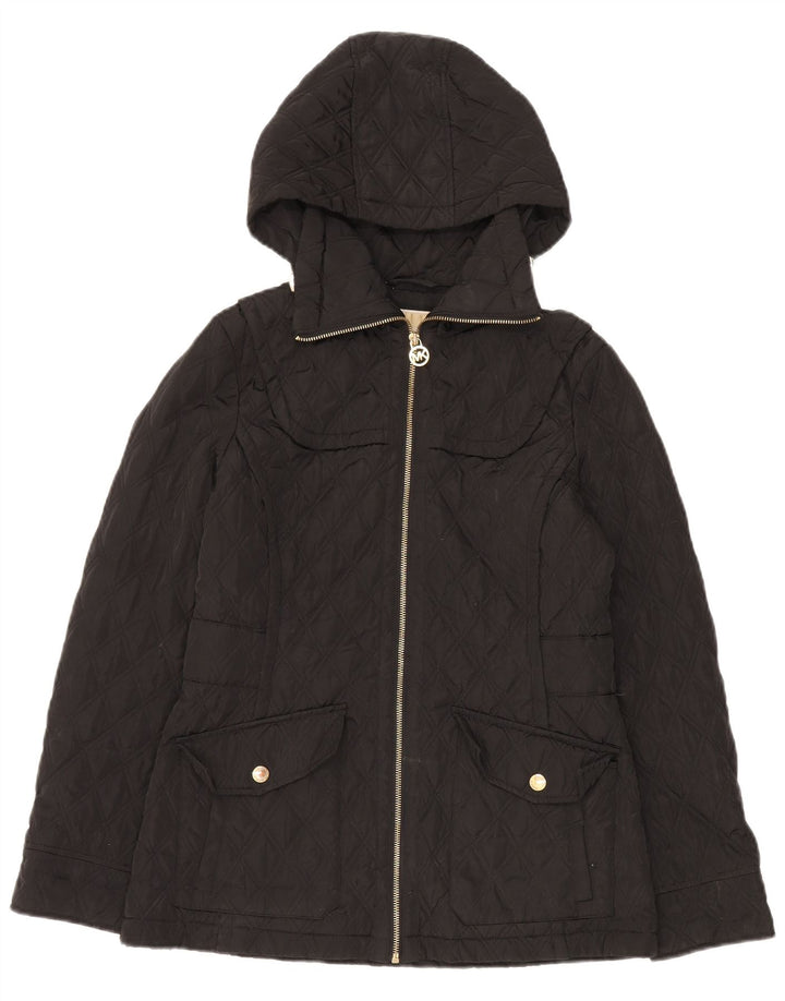 Michael Kors Dame Hætte Oversized Quiltet Jakke UK 10 Lille Sort
